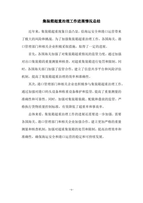 集装箱超重治理工作进展情况总结