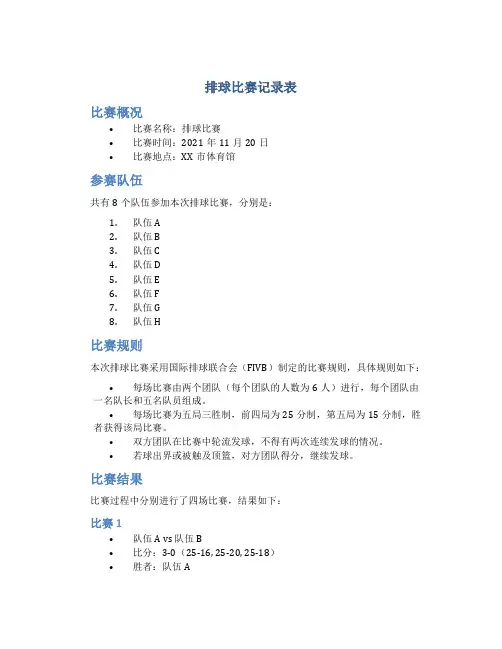 排球比赛记录表