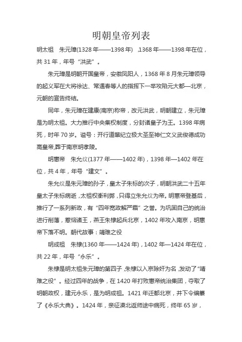 明朝皇帝列表
