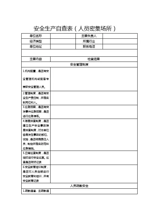 人员密集场所安全生产自查表