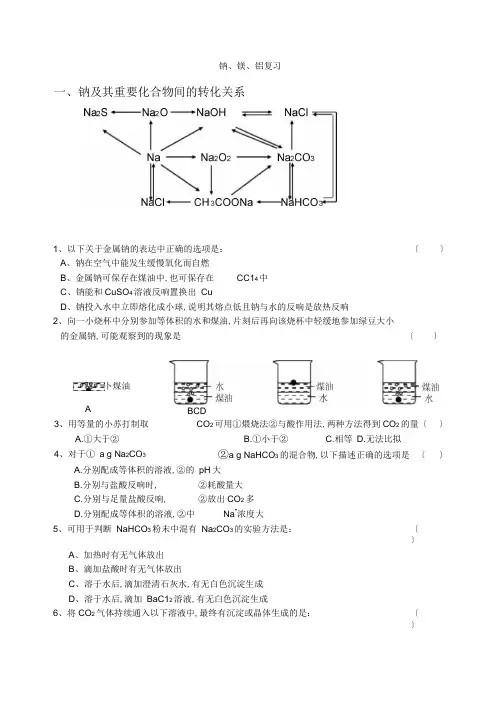 高中化学知识点：钠镁铝复习