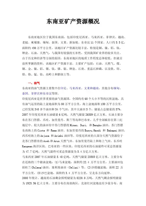 东南亚矿产资源概况