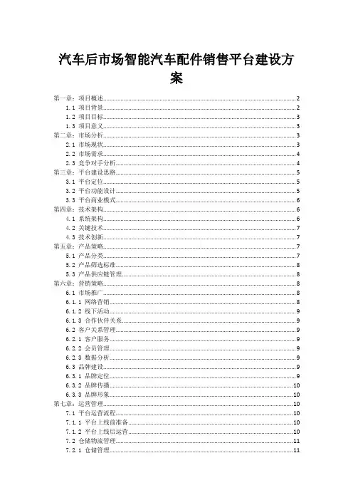 汽车后市场智能汽车配件销售平台建设方案