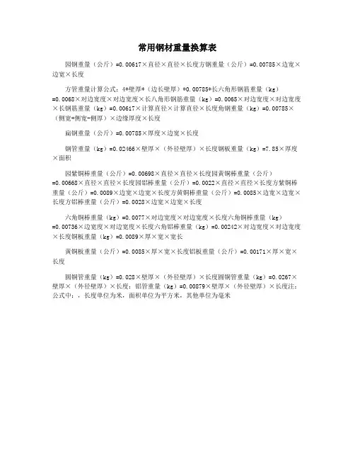 常用钢材重量换算表