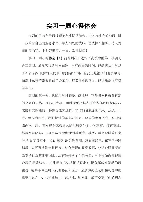 实习一周心得体会