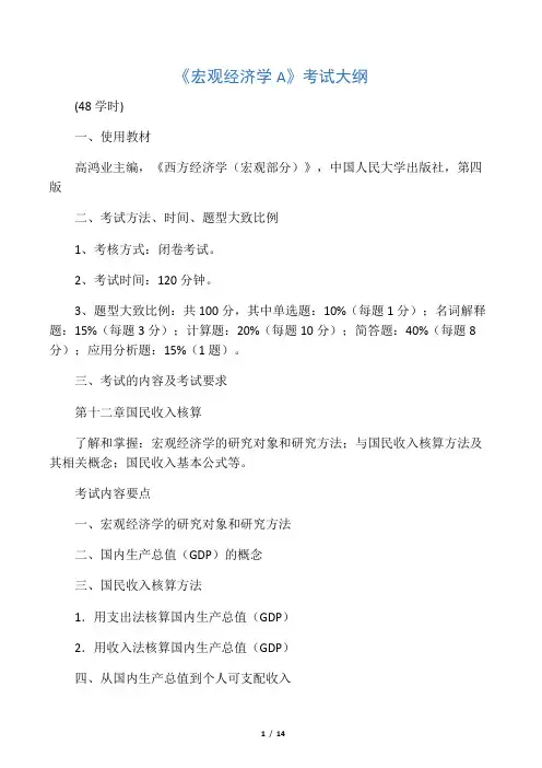 宏观经济学考试大纲
