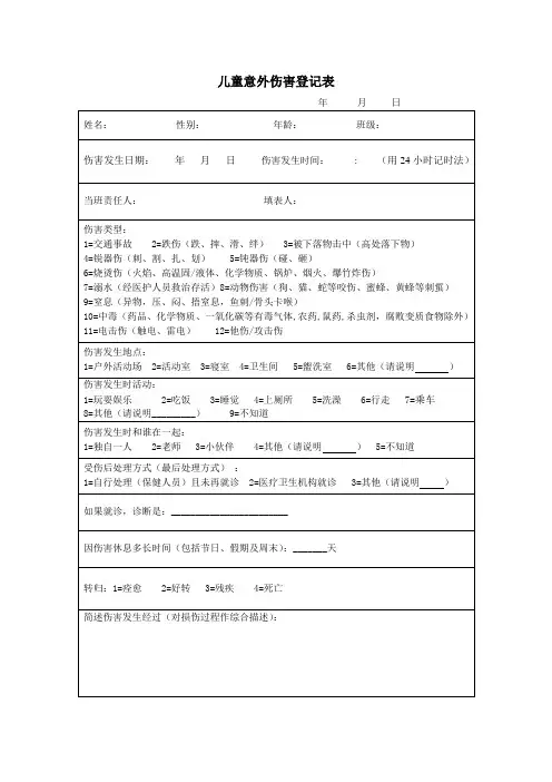 儿童意外伤害登记表