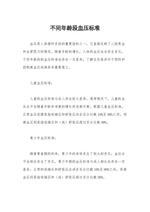 不同年龄段血压标准