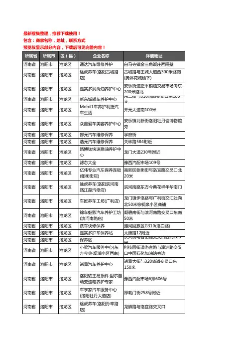 新版河南省洛阳市洛龙区汽车保养企业公司商家户名录单联系方式地址大全75家