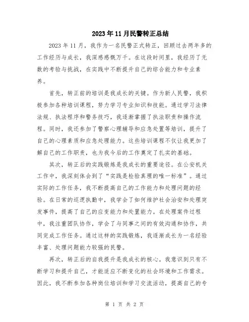 2023年11月民警转正总结