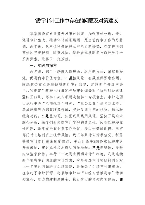 银行审计工作中存在的问题及对策建议