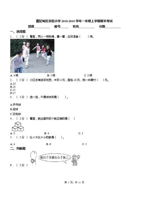 曹妃甸区实验小学2018-2019学年一年级上学期期末考试