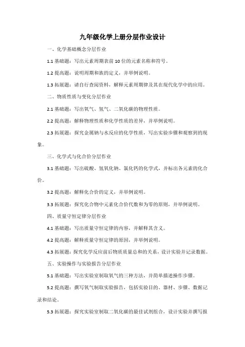 九年级化学上册分层作业设计
