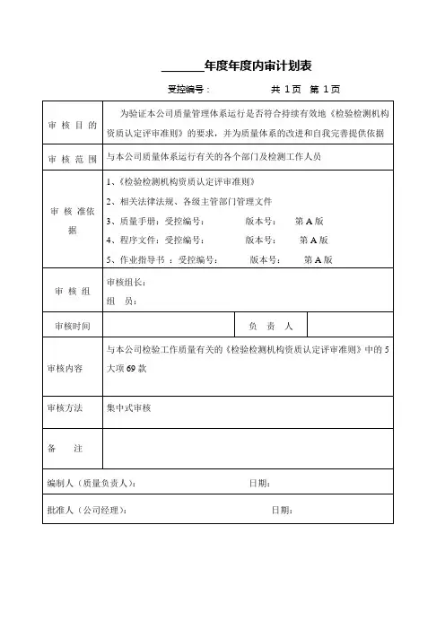 年度内审计划表