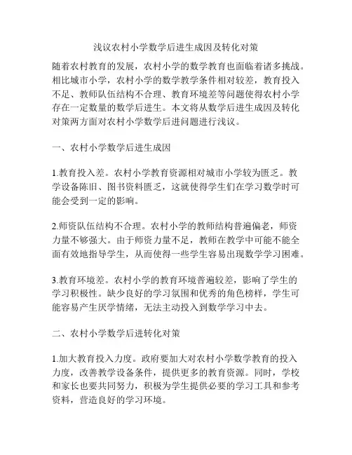 浅议农村小学数学后进生成因及转化对策