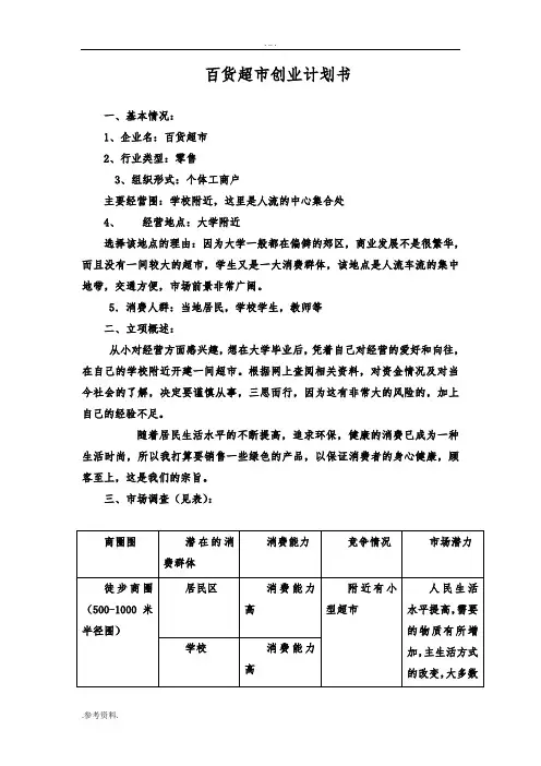 百货超市项目创业计划书
