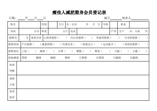 瘦佳人减肥塑身会员登记表