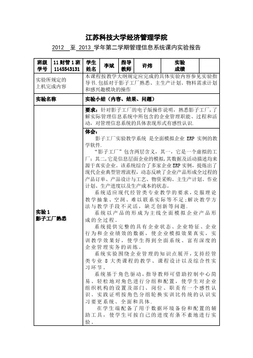 MIS(管理信息系统)实验报告