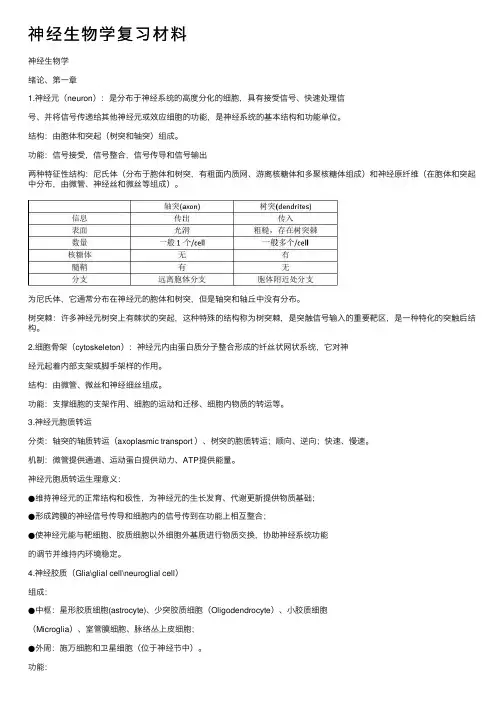 神经生物学复习材料