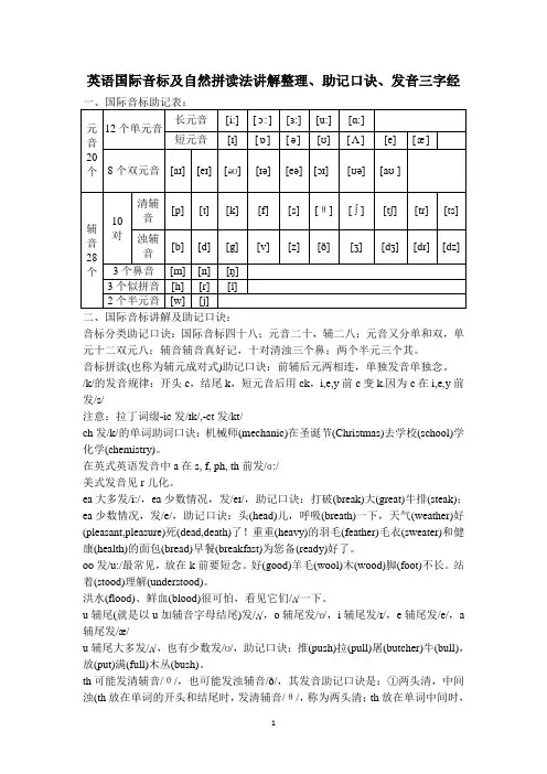 英语国际音标及自然拼读法讲解整理、助记口诀、发音三字经