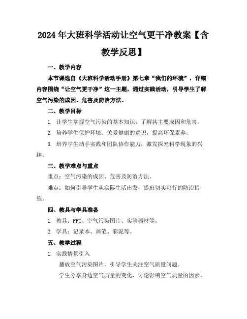 2024年大班科学活动让空气更干净教案【含教学反思】