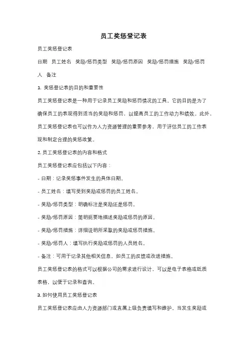 员工奖惩登记表