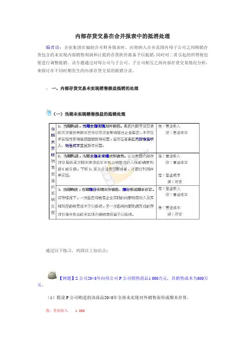 内部存货交易在合并报表中的抵消处理
