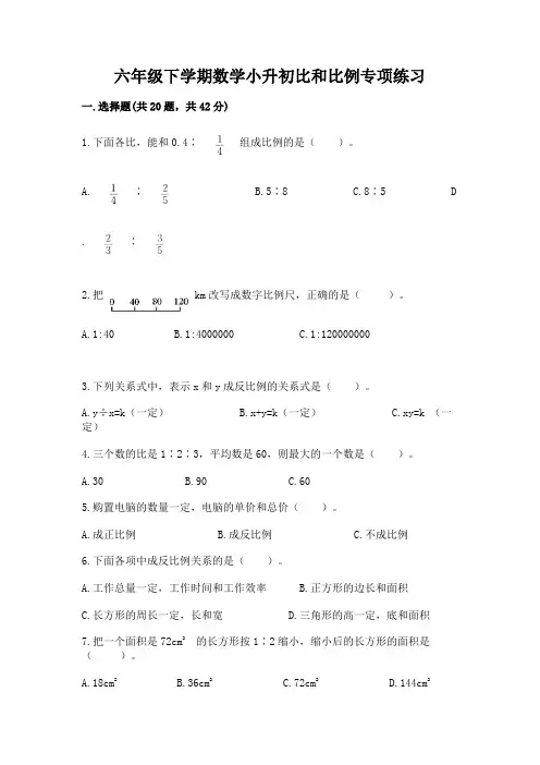 六年级下学期数学小升初比和比例专项练习含答案(精练)