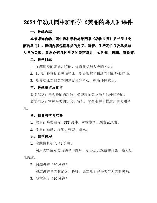 2024年幼儿园中班科学《美丽的鸟儿》课件