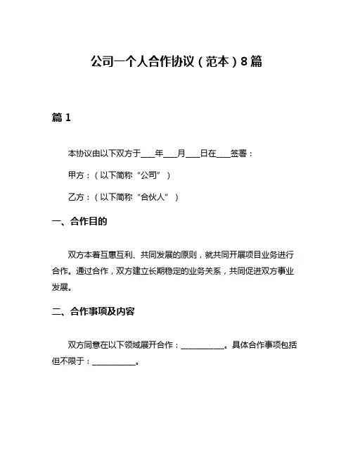公司一个人合作协议(范本)8篇