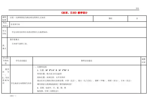 (精编1)2018-2019学年高中地理上学期第六周《东亚、日本》教学设计