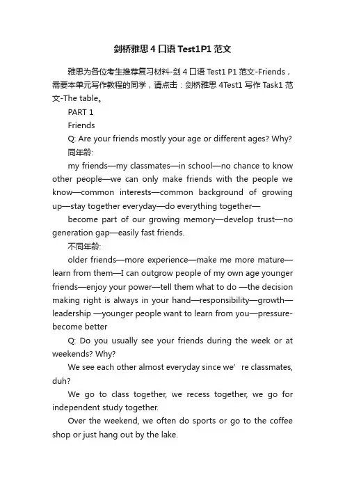 剑桥雅思4口语Test1P1范文