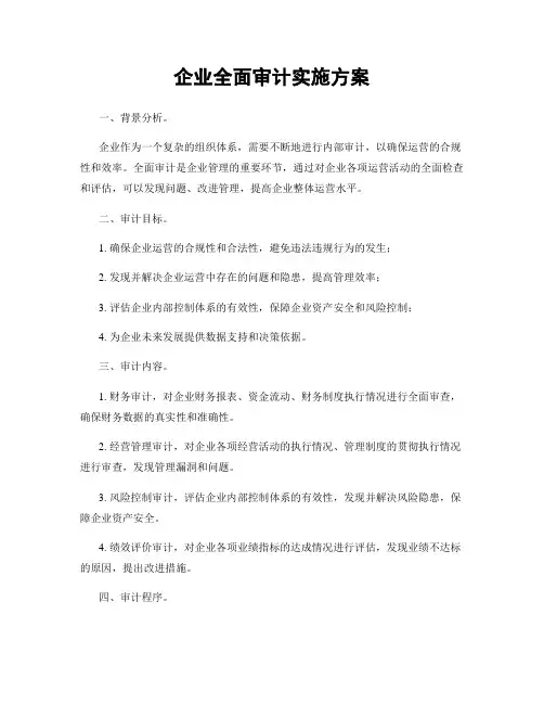 企业全面审计实施方案
