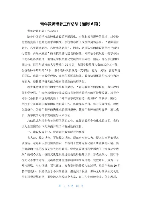 青年教师培养工作总结（通用6篇）