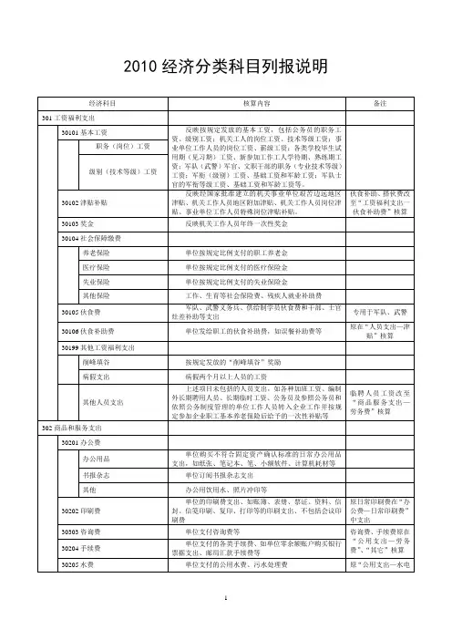 2010年经济分类科目