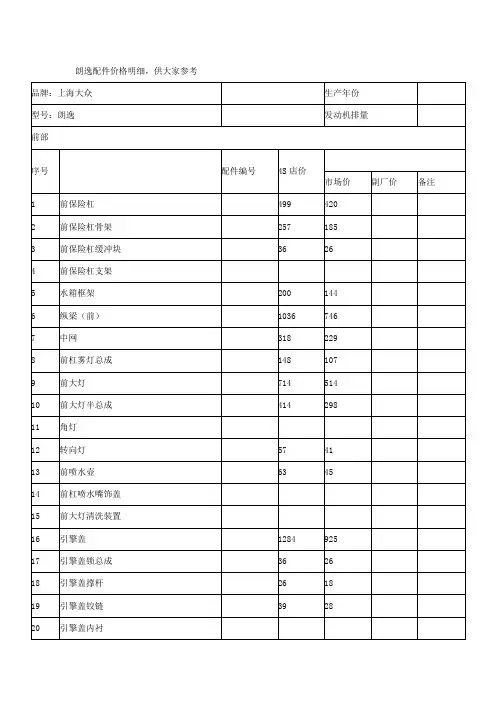 朗逸配件价格明细