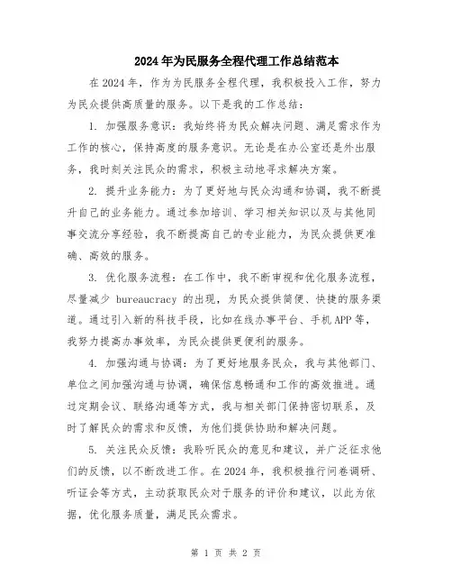 2024年为民服务全程代理工作总结范本