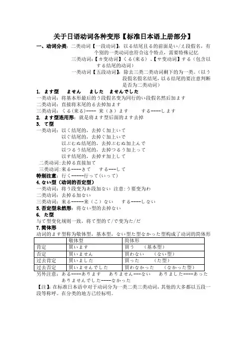 (完整word版)标准日本语上册动词分类及变形
