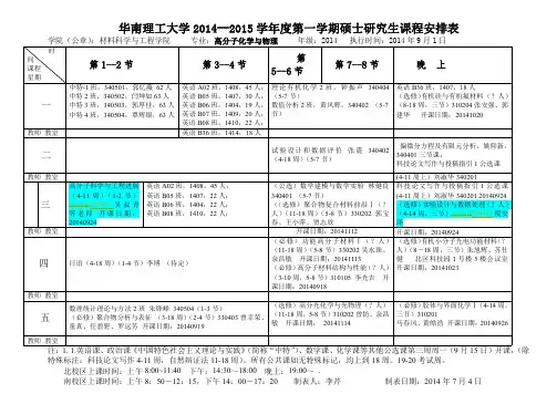2014-2015华南理工第一学期硕士研究生课表-材料学院2014.09.25