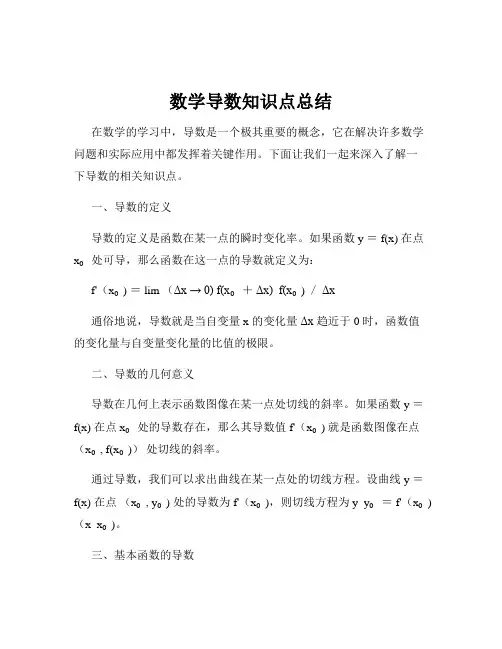 数学导数知识点总结