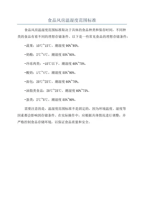 食品风房温湿度范围标准
