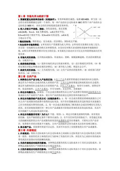 《政府经济学》期末、考研复习笔记(正式版)