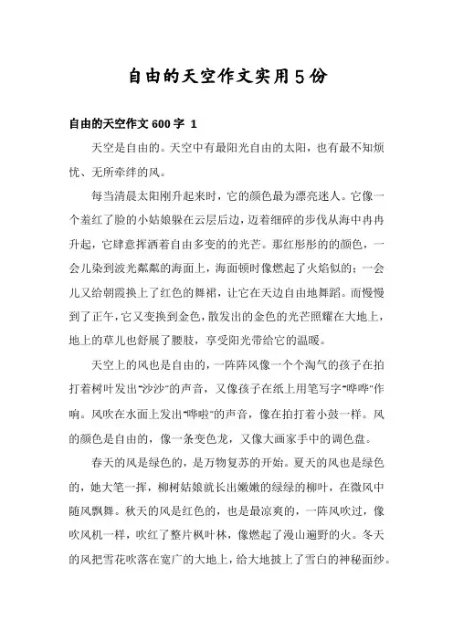 自由的天空作文实用5份