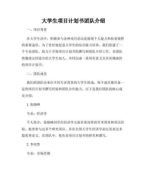 大学生项目计划书团队介绍