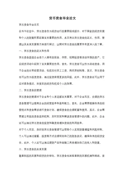 货币资金毕业论文