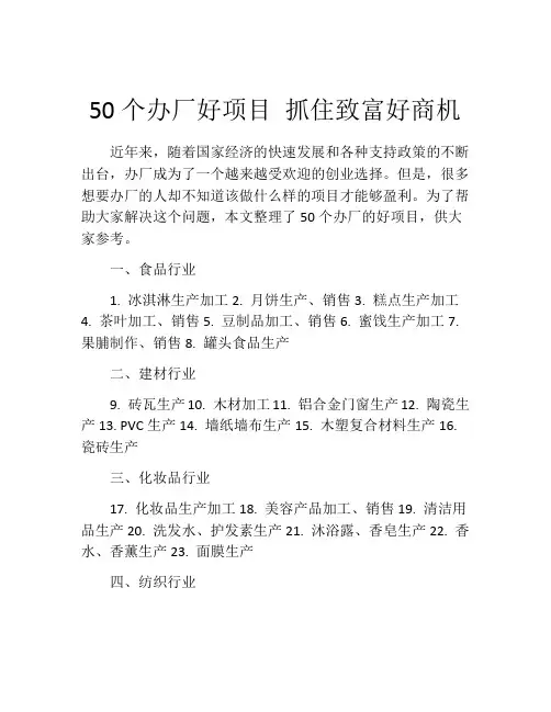 50个办厂好项目 抓住致富好商机