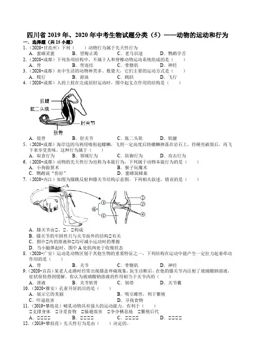 四川省2019年、2020年中考生物试题分类(5)——动物的运动和行为(含解析)