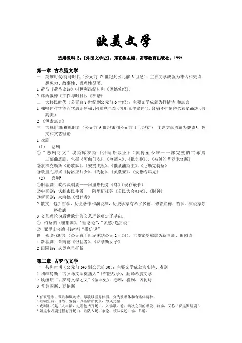 外国文学史(欧美)汇总