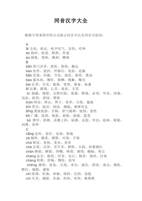 同音汉字大全