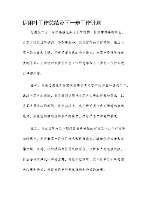 信用社工作总结及下一步工作计划